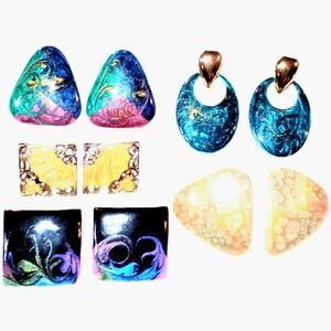 Vintage 5 Sets Multi Colored Metal Stud Post Enameled Earrings